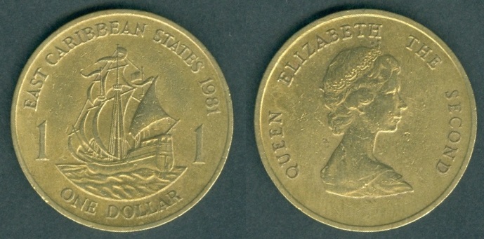 Golden Hind Galleon of Sir Francis Drake 1 Dollar East Caribbean